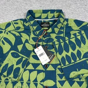 Quiksilver Shirt Mens Large Blue Green Floral Waterman Collection Hawaiian NEW